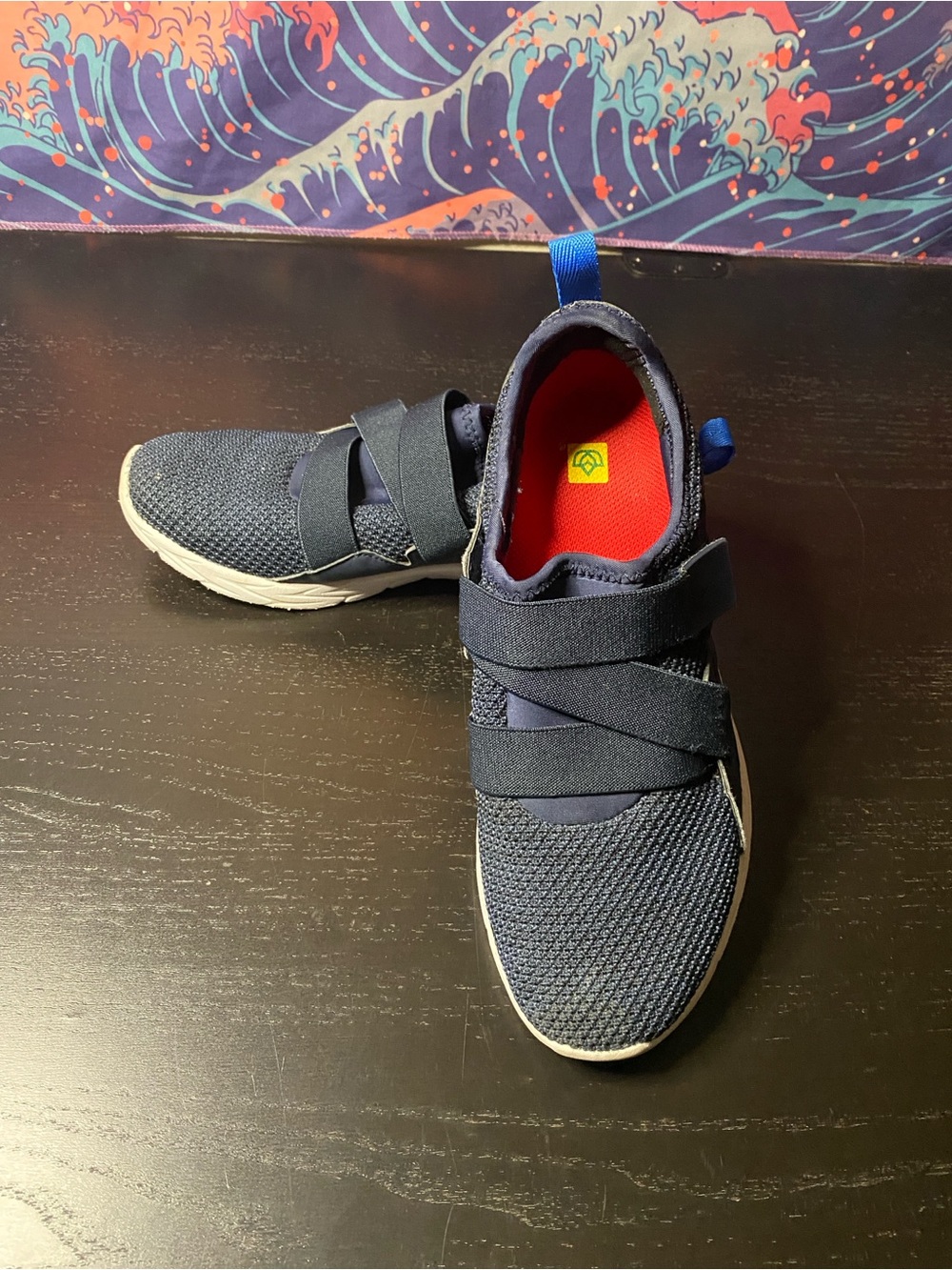 Vionic Navy Knit Slip-On Sneakers with Red Insole
